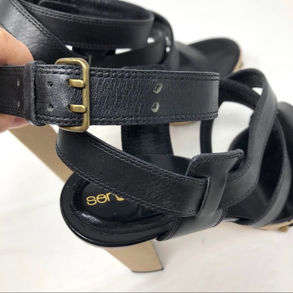 SERGIO ROSSI black leather & fabric, ankle wrap sandals, size 39, made in Italy - Picture 15 of 15